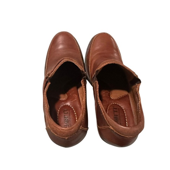 Born Brown Full Grain Leather Chunky Heel Ankle Slip On Nyssa Boots Size 9/40.5 - Picture 3 of 8
